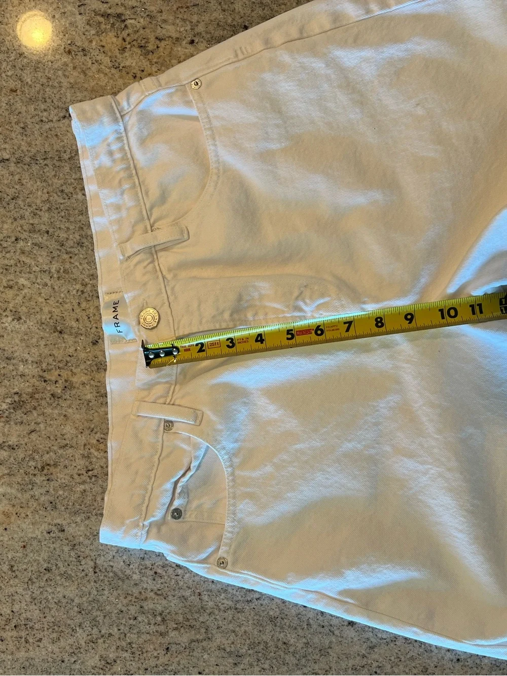 Frame Classic White The Long Hang Women's 100% Rigid CottonDenim Shorts